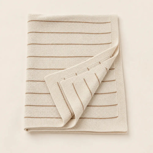 Cedar Stripe Baby Throw arranged as a clean baby shower product photo