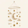 Felt Moon Mobile arranged as a clean baby shower product photo