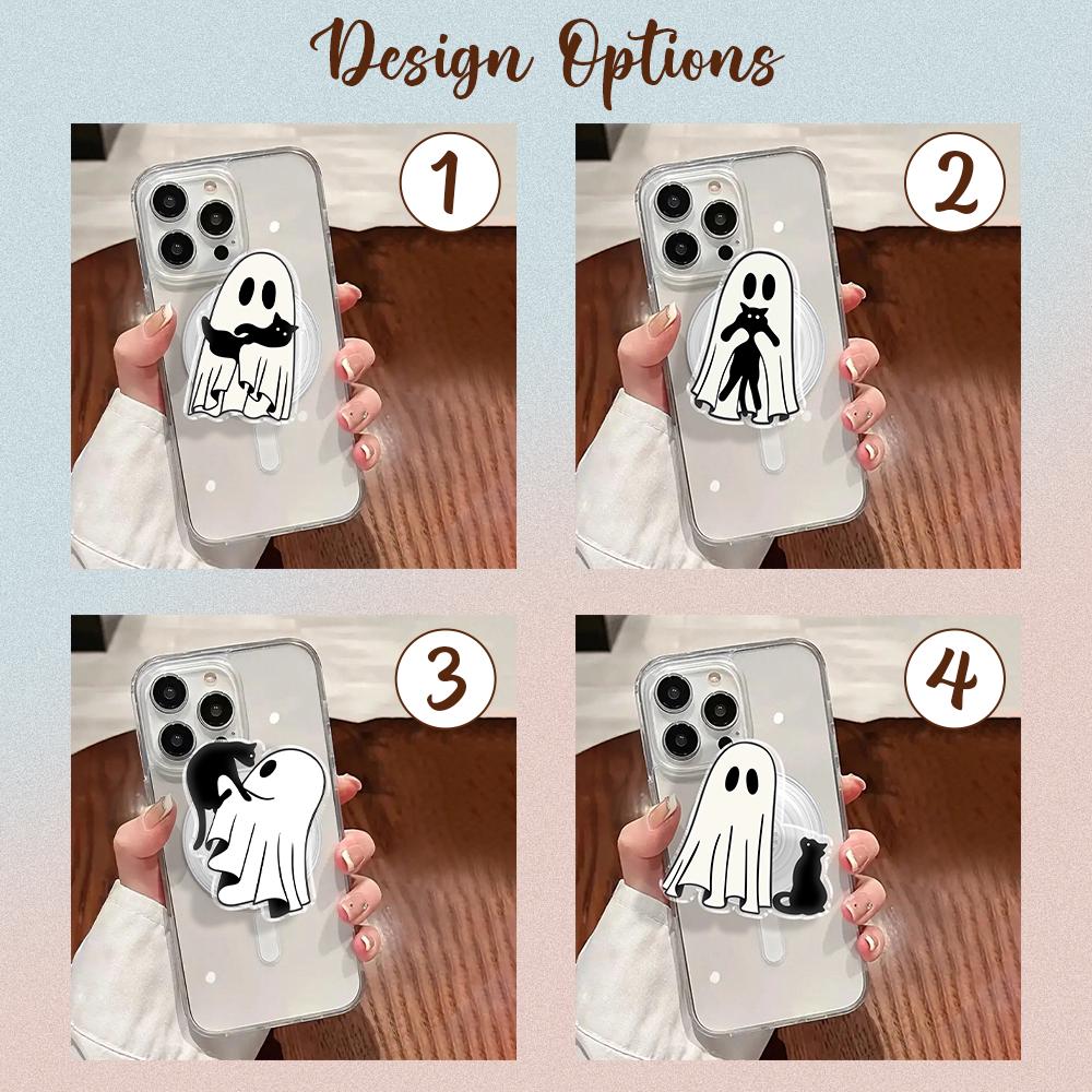 Spooky Ghost and Black Cat Phone Grip, Halloween MagSafe Grip, Cute Acrylic Phone Holder, Fall Bookish Accessory, Gift for Cat Lovers