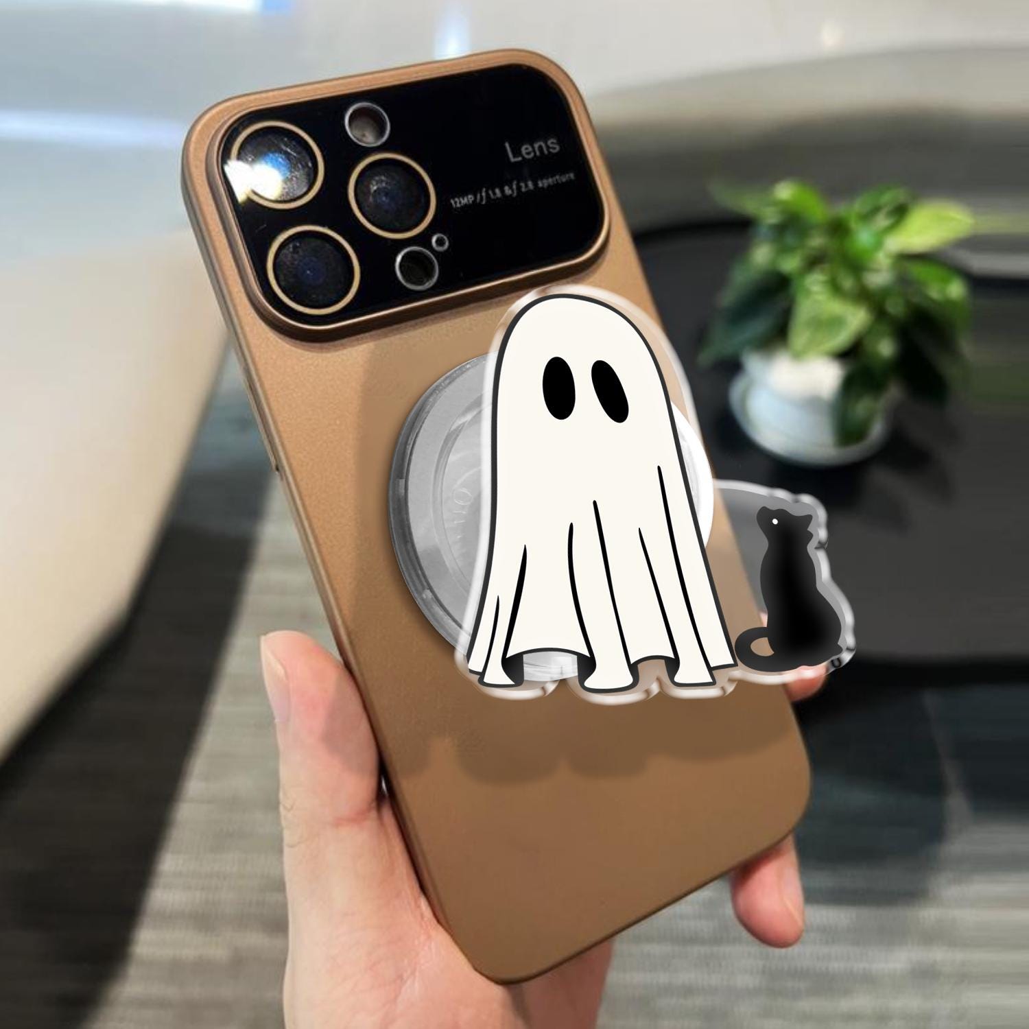 Spooky Ghost and Black Cat Phone Grip, Halloween MagSafe Grip, Cute Acrylic Phone Holder, Fall Bookish Accessory, Gift for Cat Lovers