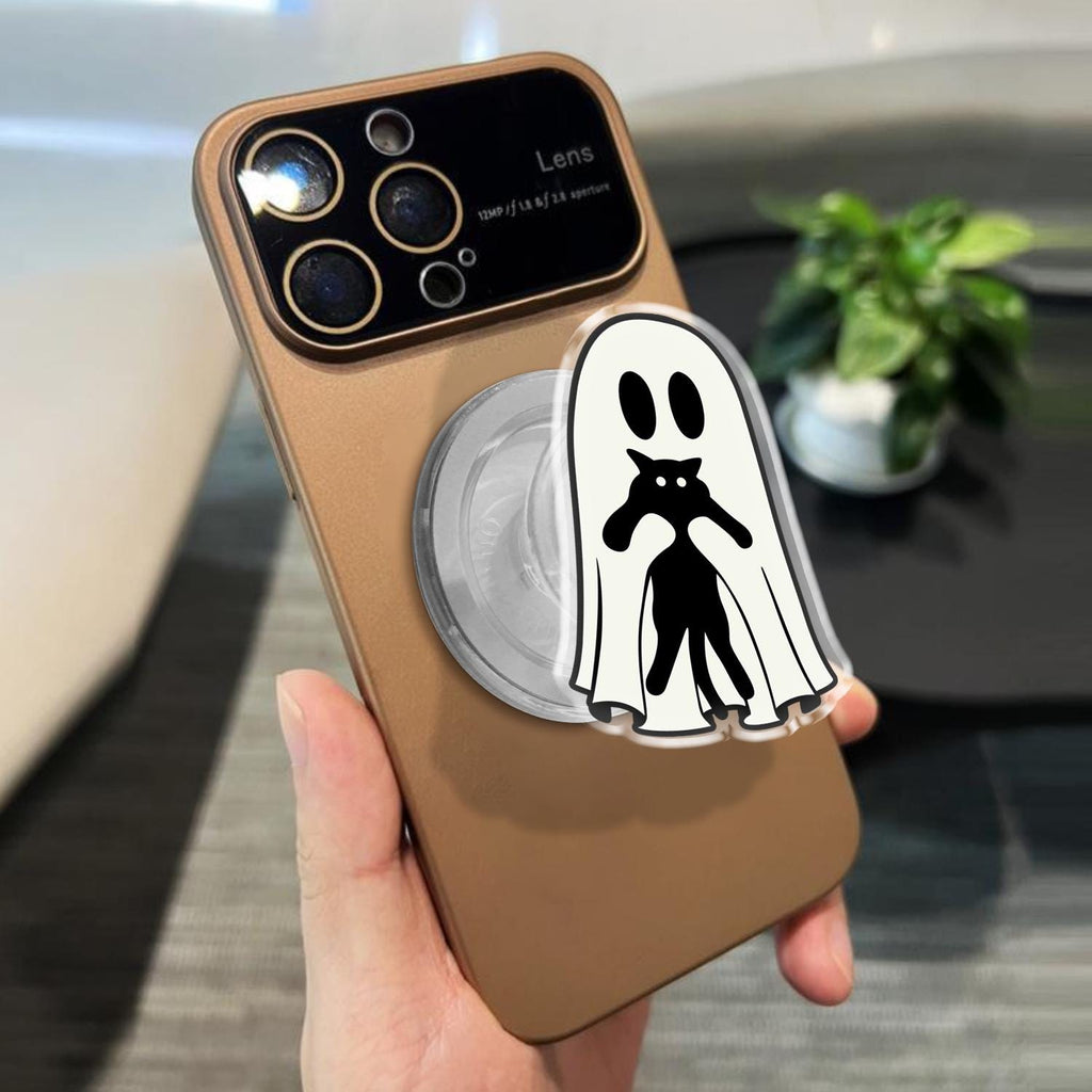 Spooky Ghost and Black Cat Phone Grip, Halloween MagSafe Grip, Cute Acrylic Phone Holder, Fall Bookish Accessory, Gift for Cat Lovers