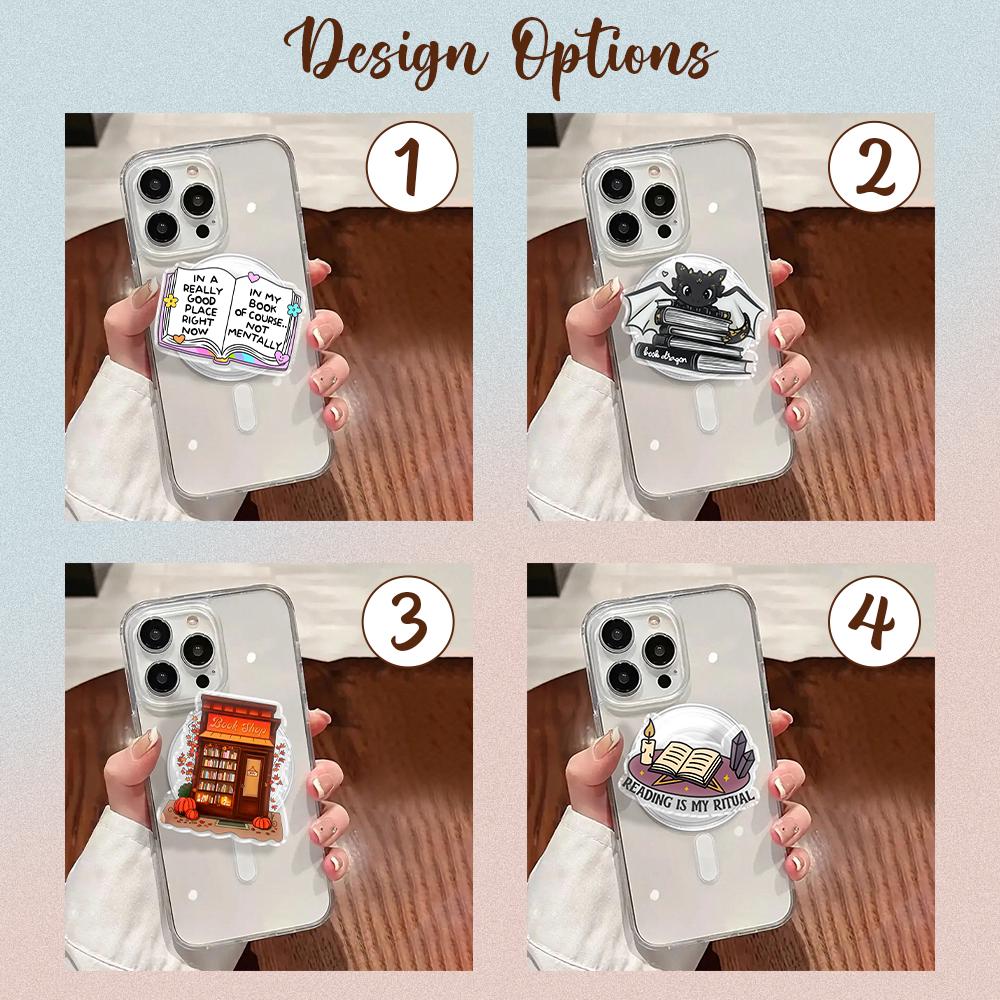 Spooky Bookish and Black Dragon Phone Grip, Halloween MagSafe Grip, Cute Acrylic Phone Holder, Fall BookStore Accessory, Gift for Book Lover