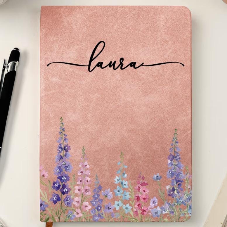 Custom Birth Flower Notebook For Her, Wife, Daughter, Sister, Personalized Leather Journal, Notebook With Leather Cover, Mothers Day Gift