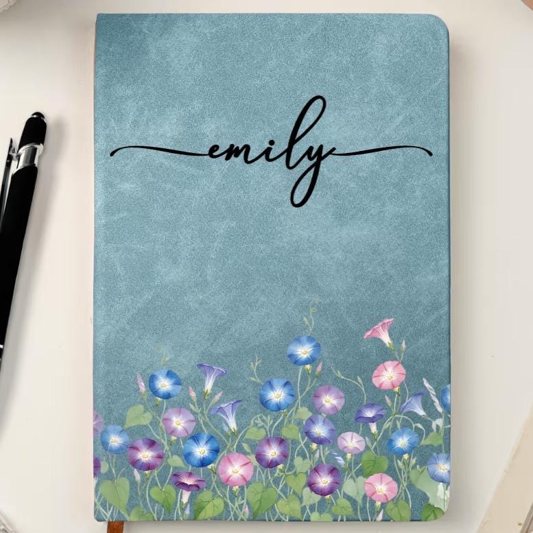 Custom Birth Flower Notebook For Her, Wife, Daughter, Sister, Personalized Leather Journal, Notebook With Leather Cover, Mothers Day Gift