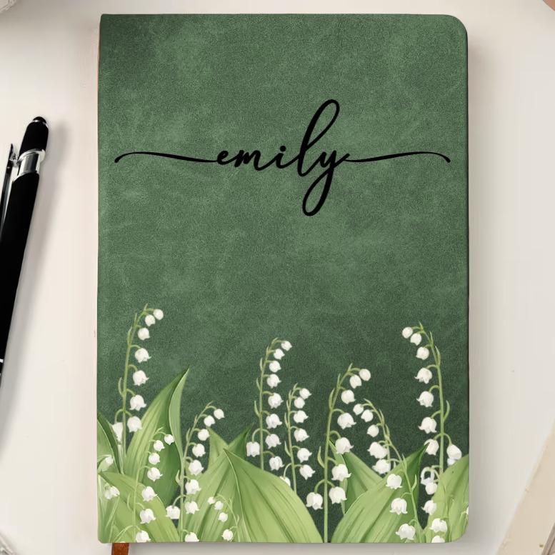 Custom Birth Flower Notebook For Her, Wife, Daughter, Sister, Personalized Leather Journal, Notebook With Leather Cover, Mothers Day Gift