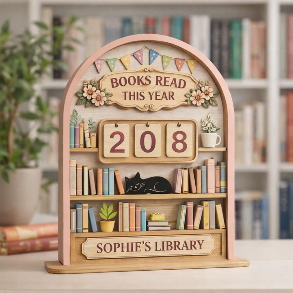 Vintage Wooden Book Tracker Sign, Personalized Reading Counter, Books Read This Year Tracker, Custom Library Gift for Book Lovers, Bookworms