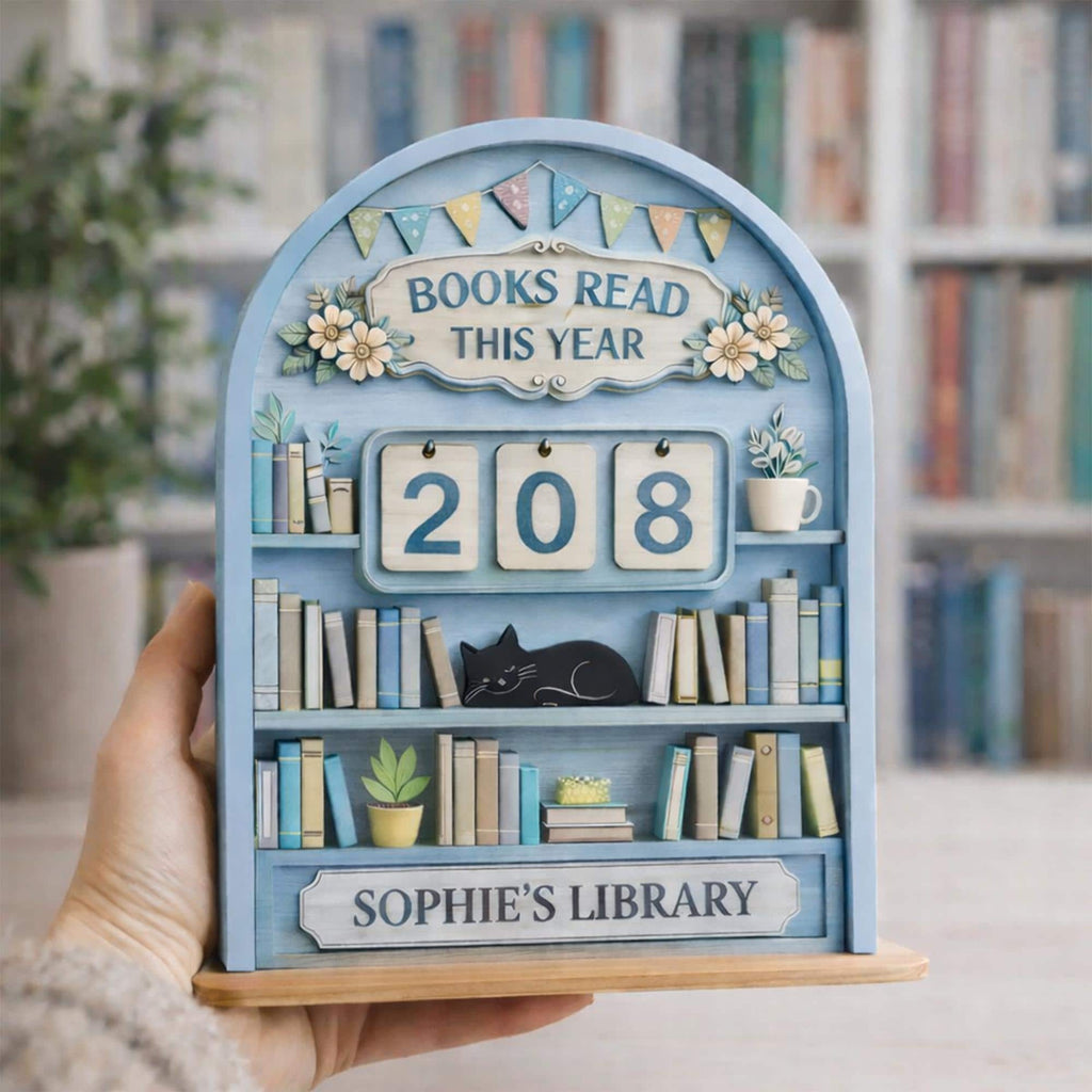 Vintage Wooden Book Tracker Sign, Personalized Reading Counter, Books Read This Year Tracker, Custom Library Gift for Book Lovers, Bookworms