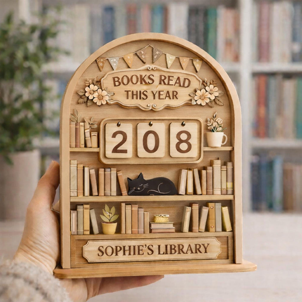 Vintage Wooden Book Tracker Sign, Personalized Reading Counter, Books Read This Year Tracker, Custom Library Gift for Book Lovers, Bookworms