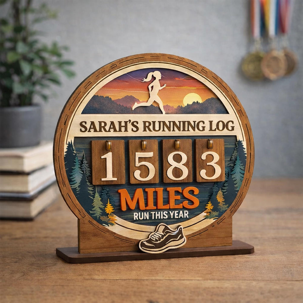 Personalized Running Miles Tracker Sign,Running Log,Marathon Training Runner Gift,Miles Run This Year Counter, Yearly Mileage, Fitness Decor