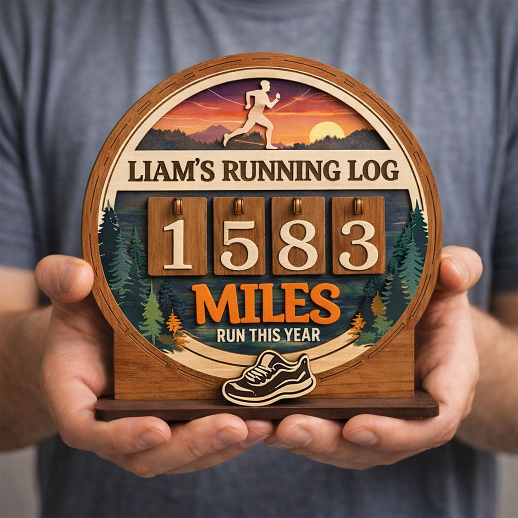 Personalized Running Miles Tracker Sign,Running Log,Marathon Training Runner Gift,Miles Run This Year Counter, Yearly Mileage, Fitness Decor