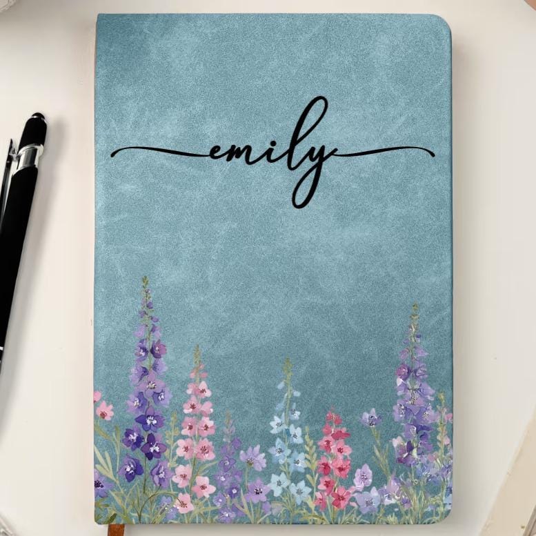 Custom Birth Flower Notebook For Her, Wife, Daughter, Sister, Personalized Leather Journal, Notebook With Leather Cover, Mothers Day Gift