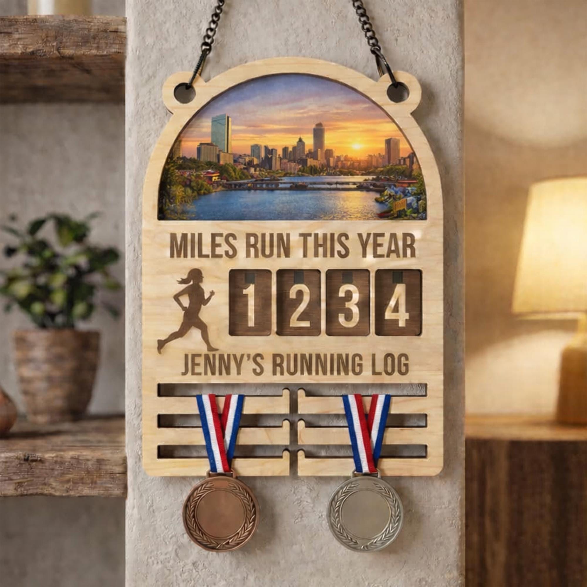Custom Name Girl Running Log Miles Run This Year Wooden Tracker, Running Log Sign, Yearly Mileage Tracker, Runner Gift, Medal Hanger