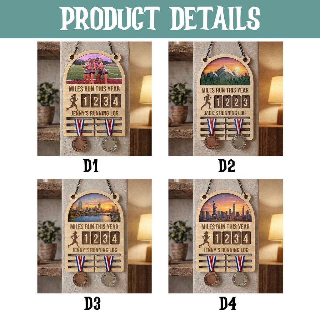 Custom Name Girl Running Log Miles Run This Year Wooden Tracker, Running Log Sign, Yearly Mileage Tracker, Runner Gift, Medal Hanger
