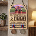 Custom Name Girl Running Log Miles Run This Year Wooden Tracker, Running Log Sign, Yearly Mileage Tracker, Runner Gift, Medal Hanger