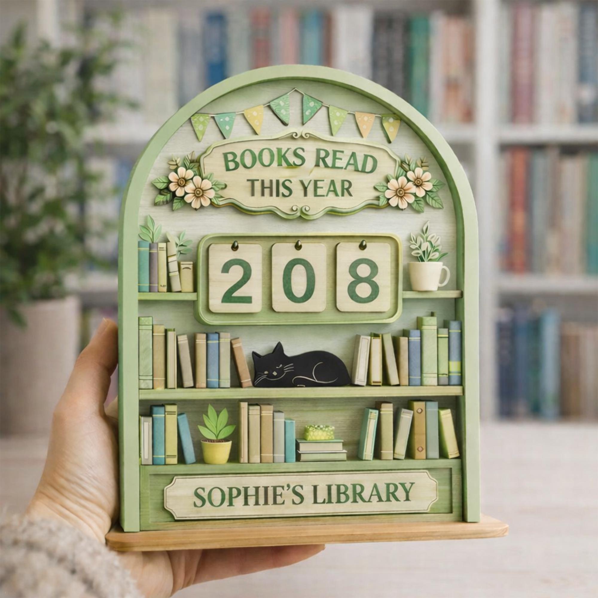 Vintage Wooden Book Tracker Sign, Personalized Reading Counter, Books Read This Year Tracker, Custom Library Gift for Book Lovers, Bookworms