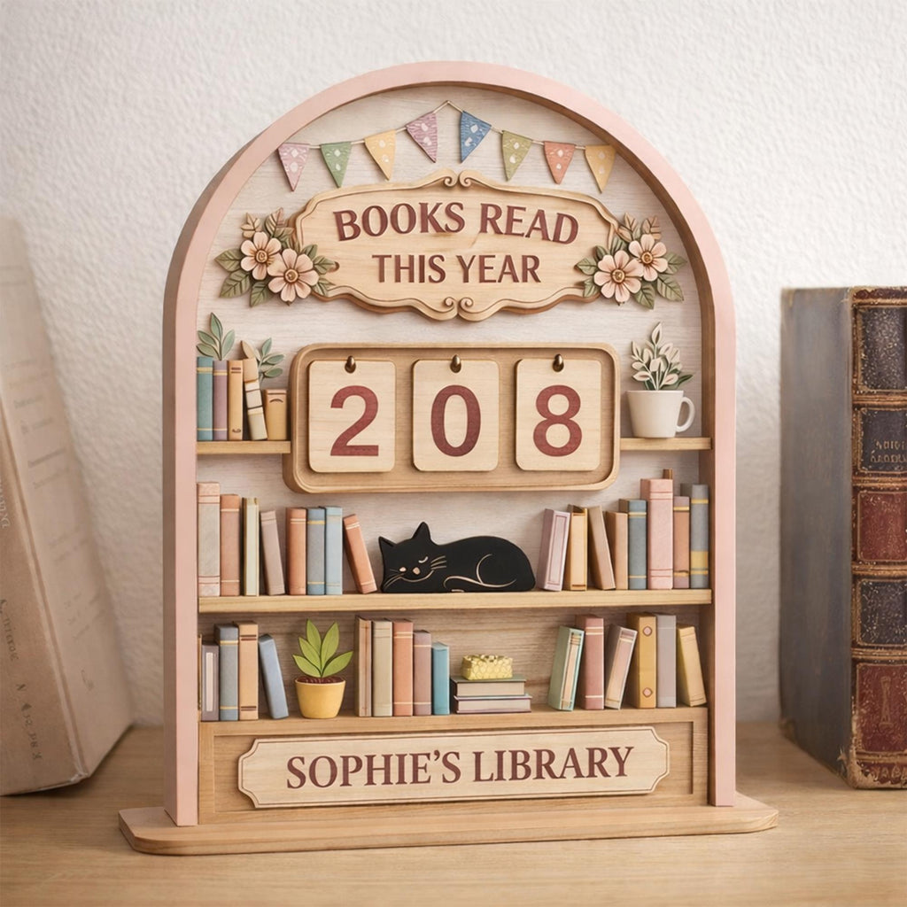 Vintage Wooden Book Tracker Sign, Personalized Reading Counter, Books Read This Year Tracker, Custom Library Gift for Book Lovers, Bookworms