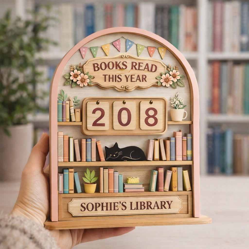 Vintage Wooden Book Tracker Sign, Personalized Reading Counter, Books Read This Year Tracker, Custom Library Gift for Book Lovers, Bookworms