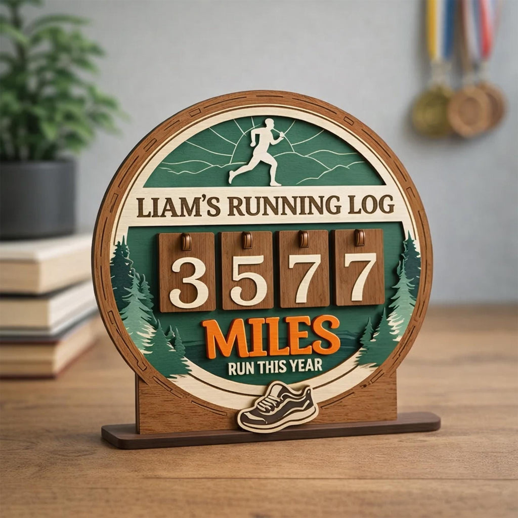 Personalized Running Miles Tracker Sign,Running Log,Marathon Training Runner Gift,Miles Run This Year Counter, Yearly Mileage, Fitness Decor
