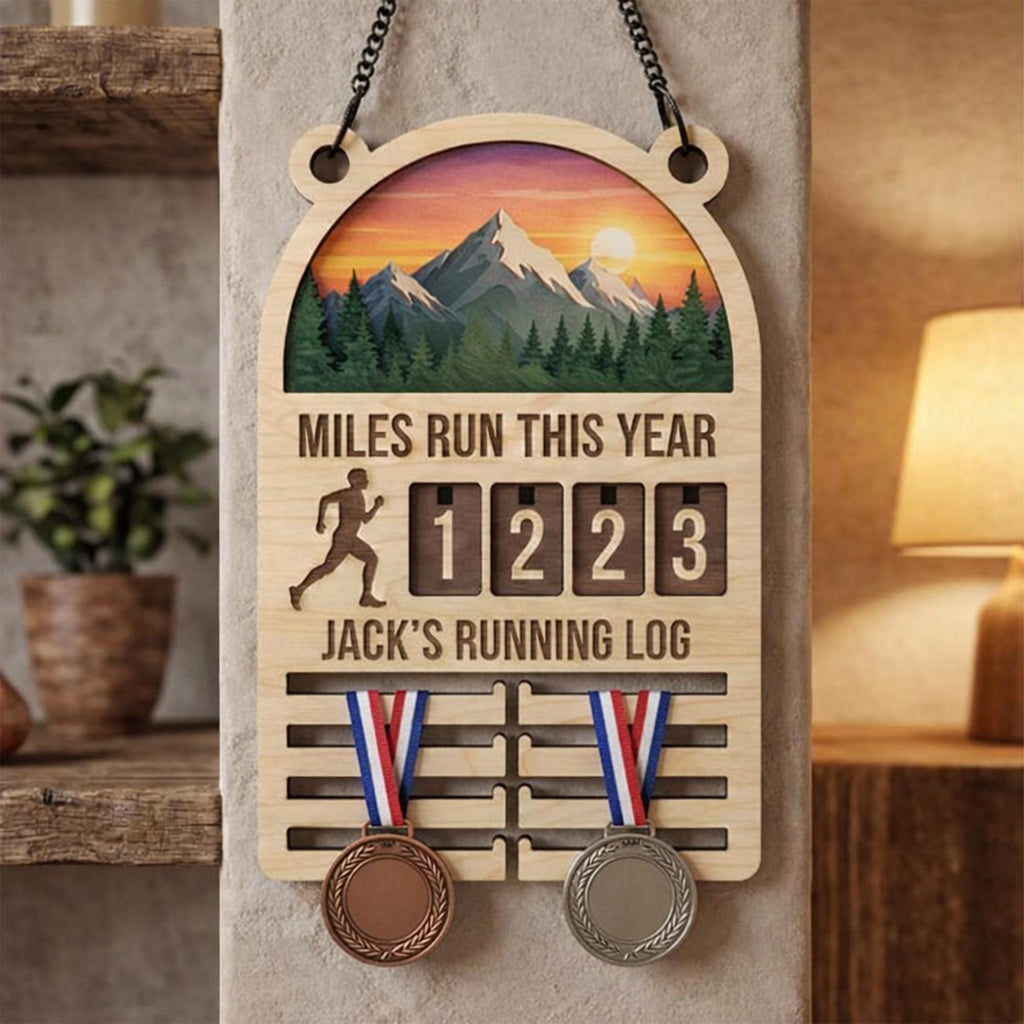 Custom Name Girl Running Log Miles Run This Year Wooden Tracker, Running Log Sign, Yearly Mileage Tracker, Runner Gift, Medal Hanger