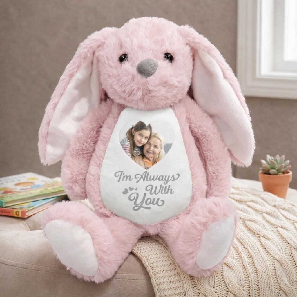 Personalized A Cuddle From Heaven Memorial Bunny, Custom Photo Easter Gift for Loss of Loved One, Sympathy Plush Toy, Bereavement Keepsake