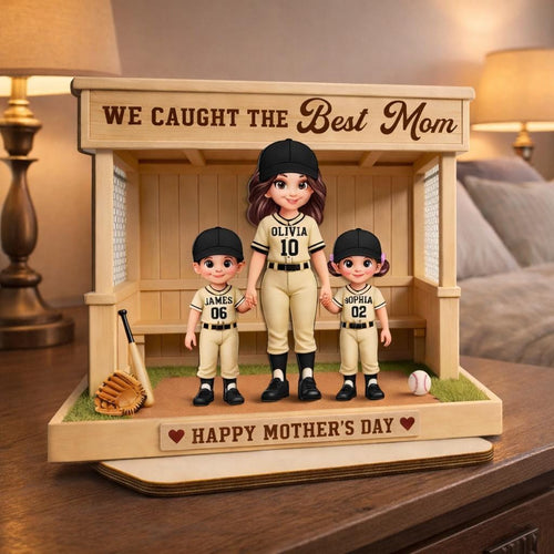 Baseball, Softball Mom And Kids Personalized Standing Wooden Sign, Mother's Day Gift For Wife, Gift For Mom, Baseball Lover, Baseball Player