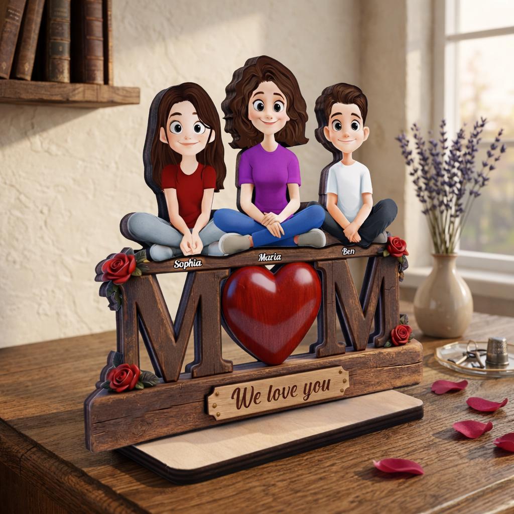 Mom We Love You Mother's Day Gift For Mom, Nana, Personalized Wooden Plaque, Custom Family Sign, Grandma Gift With Kids, 2D Flat - 2 Layers