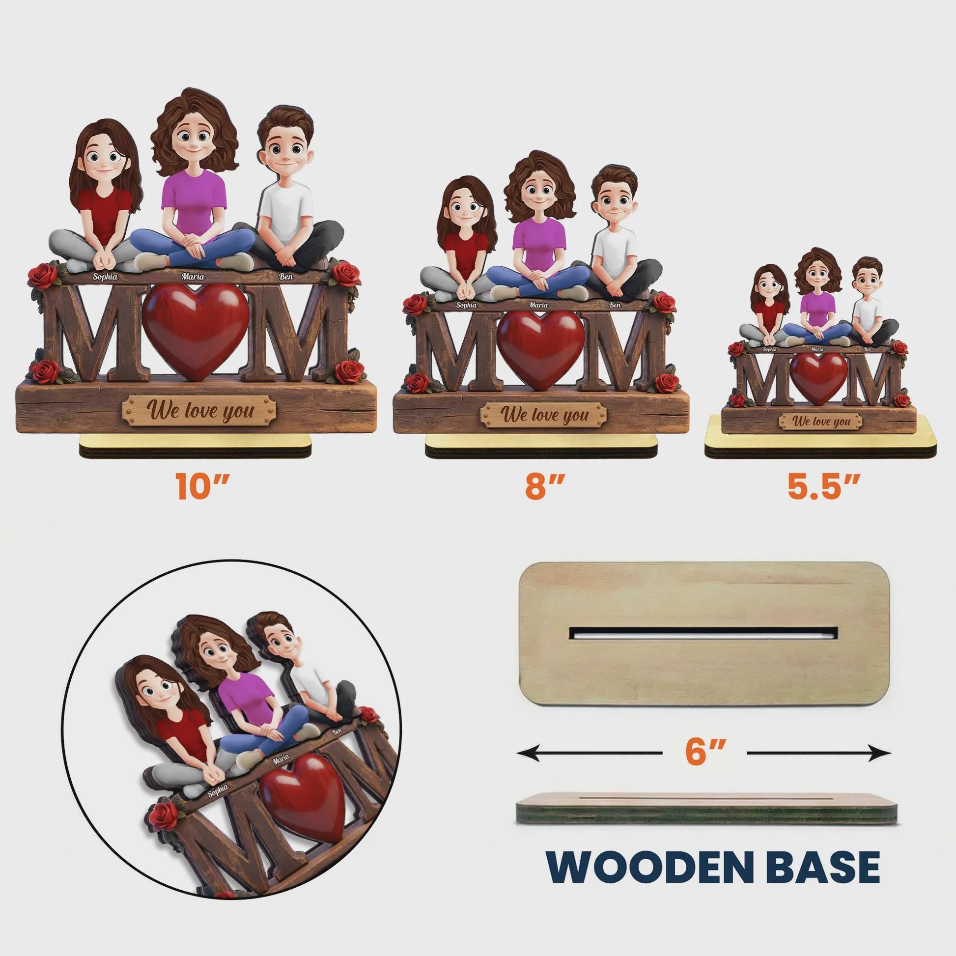 Mom We Love You Mother's Day Gift For Mom, Nana, Personalized Wooden Plaque, Custom Family Sign, Grandma Gift With Kids, 2D Flat - 2 Layers