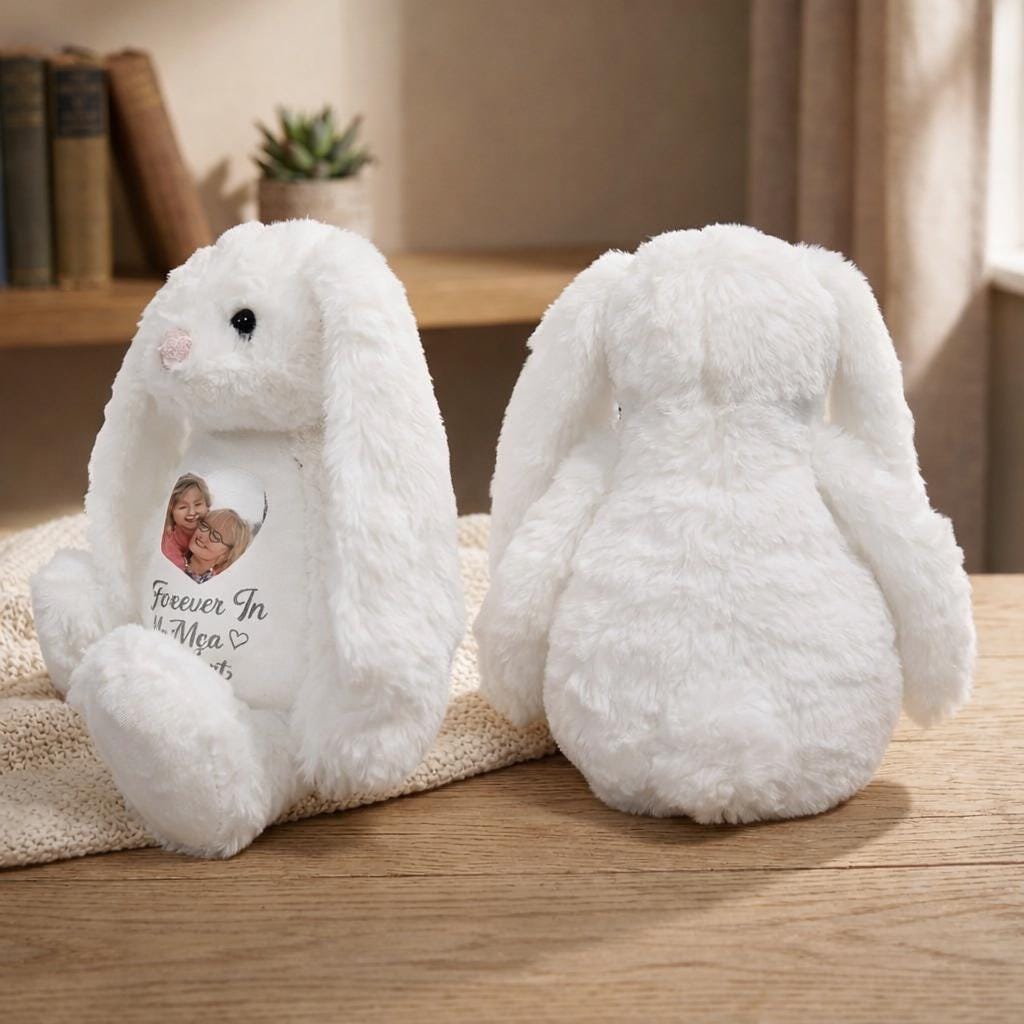 Personalized A Cuddle From Heaven Memorial Bunny, Custom Photo Easter Gift for Loss of Loved One, Sympathy Plush Toy, Bereavement Keepsake