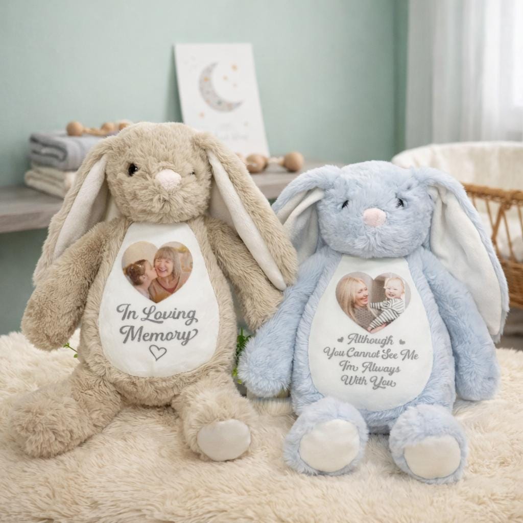 Personalized A Cuddle From Heaven Memorial Bunny, Custom Photo Easter Gift for Loss of Loved One, Sympathy Plush Toy, Bereavement Keepsake