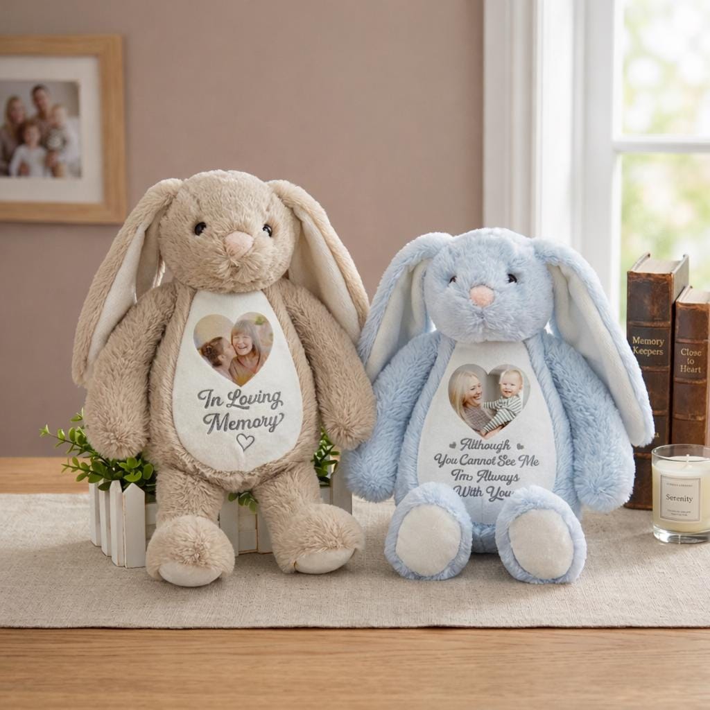 Personalized A Cuddle From Heaven Memorial Bunny, Custom Photo Easter Gift for Loss of Loved One, Sympathy Plush Toy, Bereavement Keepsake
