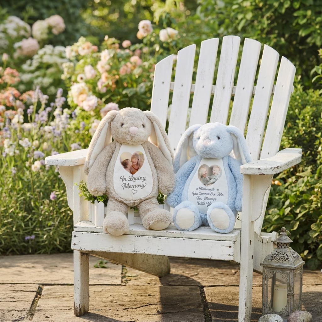 Personalized A Cuddle From Heaven Memorial Bunny, Custom Photo Easter Gift for Loss of Loved One, Sympathy Plush Toy, Bereavement Keepsake