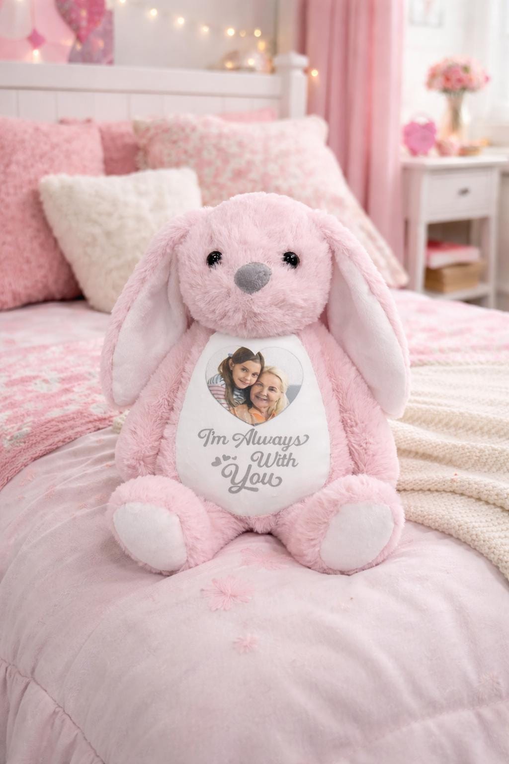 Personalized A Cuddle From Heaven Memorial Bunny, Custom Photo Easter Gift for Loss of Loved One, Sympathy Plush Toy, Bereavement Keepsake