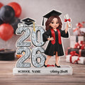 Personalized Graduation Cartoon Plaque, Class of 2026, Senior 2D Flat Acrylic Block, University Graduation Plaque, Grad Gift For Daughter