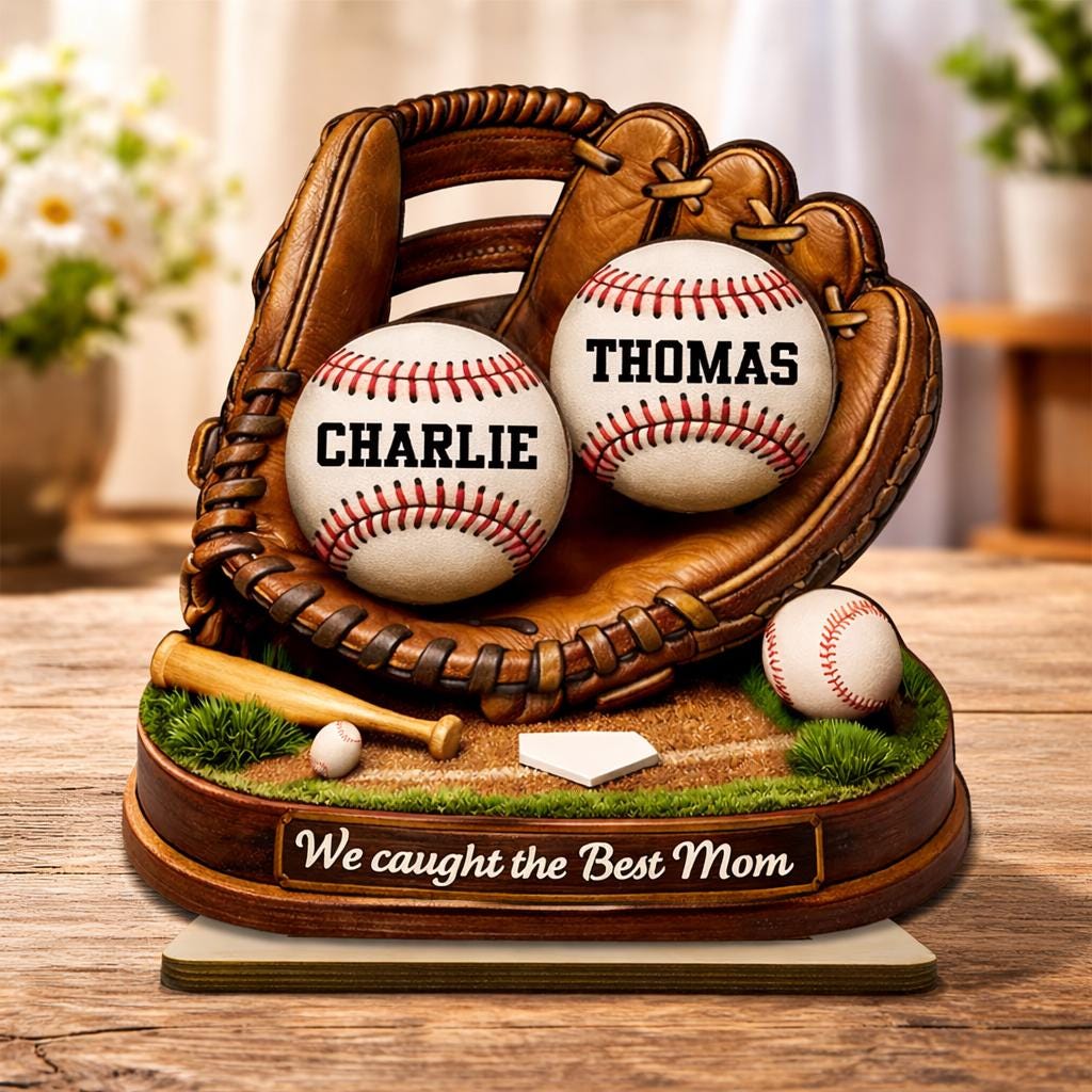 We Caught The Best Mom, Baseball, Softball Personalized Standing Wooden Sign, Mother's Day Gift For Wife, Mom, Custom Baseball Lover Gift