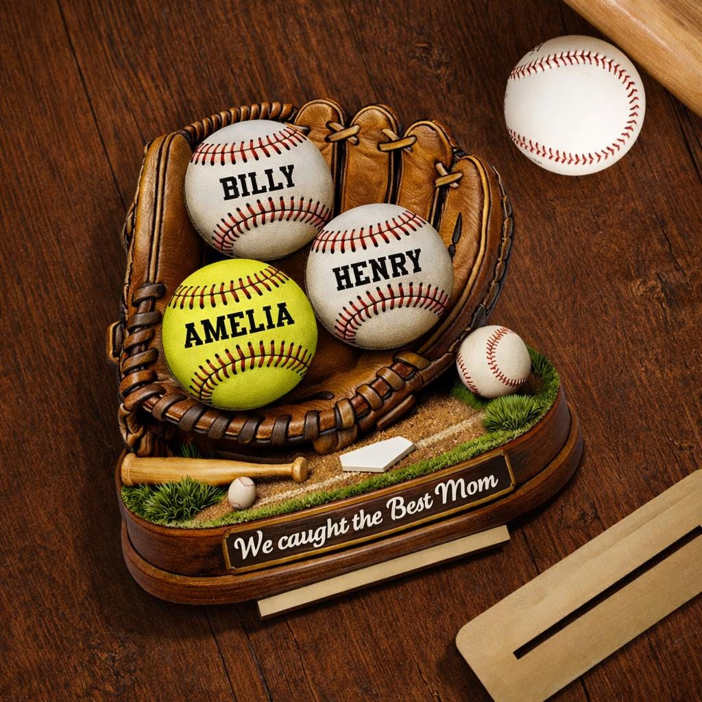 We Caught The Best Mom, Baseball, Softball Personalized Standing Wooden Sign, Mother's Day Gift For Wife, Mom, Custom Baseball Lover Gift