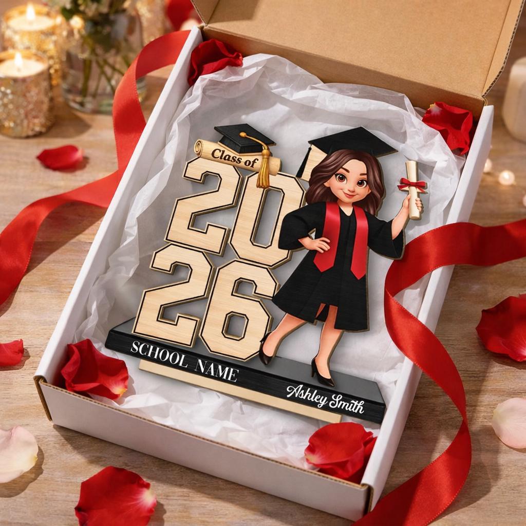 Class Of 2026 2027 Senior 2D Flat Sign, Personalized 2-Layered Wooden Plaque, Graduation Gift For Graduates, Daughter, Son, Grad Keepsake