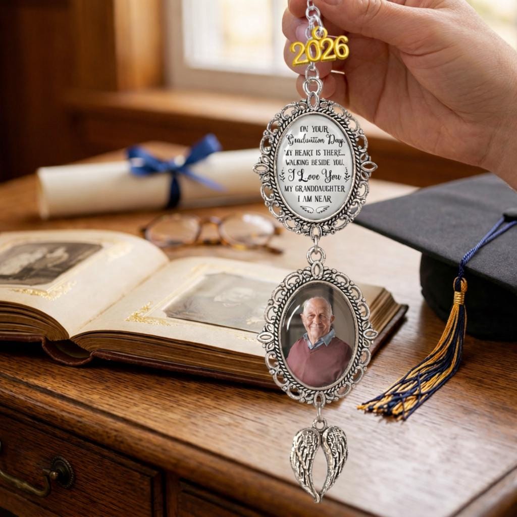 Custom Graduation Tassel Photo Charm, On Graduation Day Memorial Charm with Angel Wings, Hat Topper Tassel, Graduation Gifts, Class of 2026