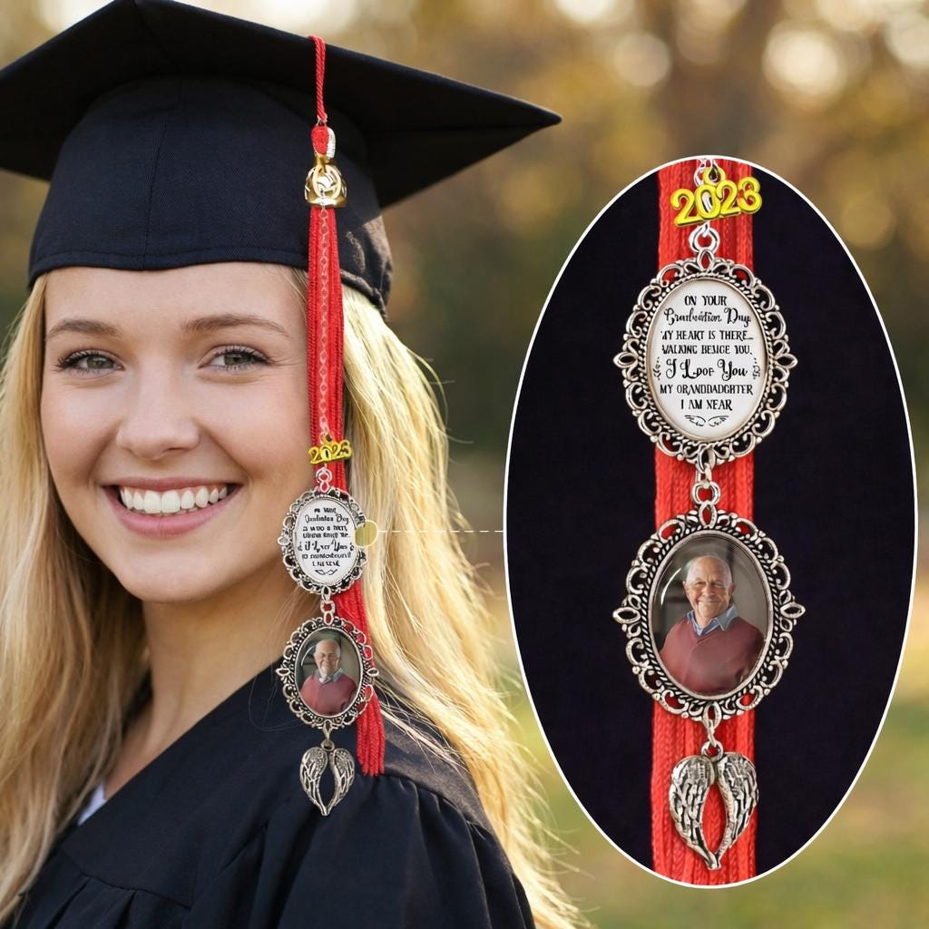 Custom Graduation Tassel Photo Charm, On Graduation Day Memorial Charm with Angel Wings, Hat Topper Tassel, Graduation Gifts, Class of 2026