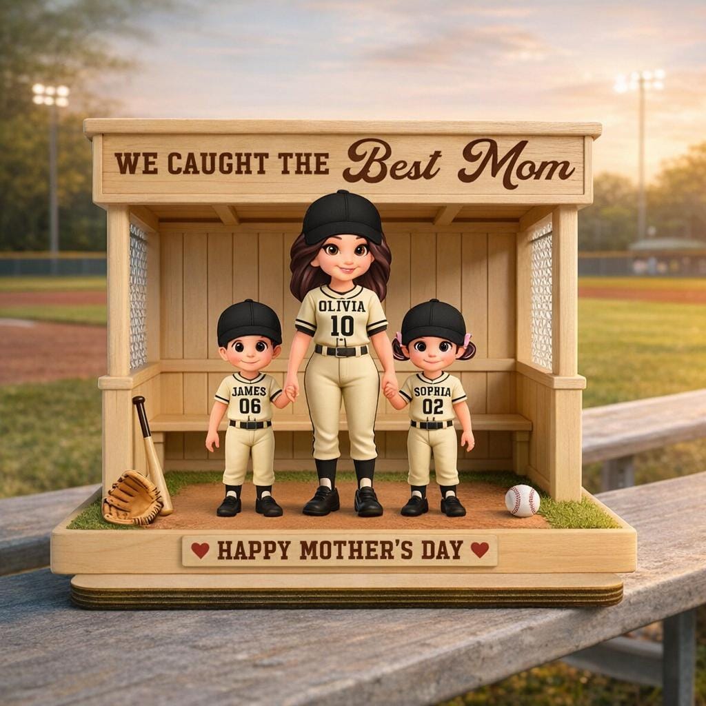 Baseball, Softball Mom And Kids Personalized Standing Wooden Sign, Mother's Day Gift For Wife, Gift For Mom, Baseball Lover, Baseball Player