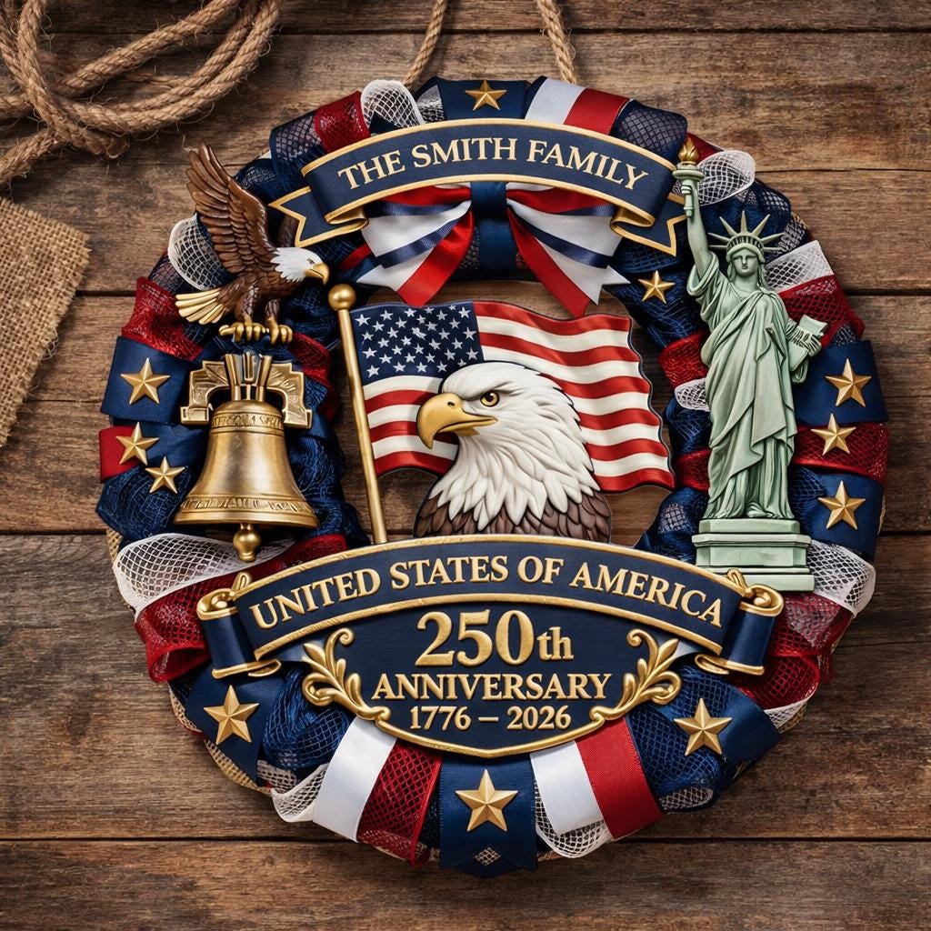 Custom USA 250th Anniversary Wood Door Sign, Personalized America 250th Anniversary Gift, Custom Patriotic Wall Decor for Family, Veterans