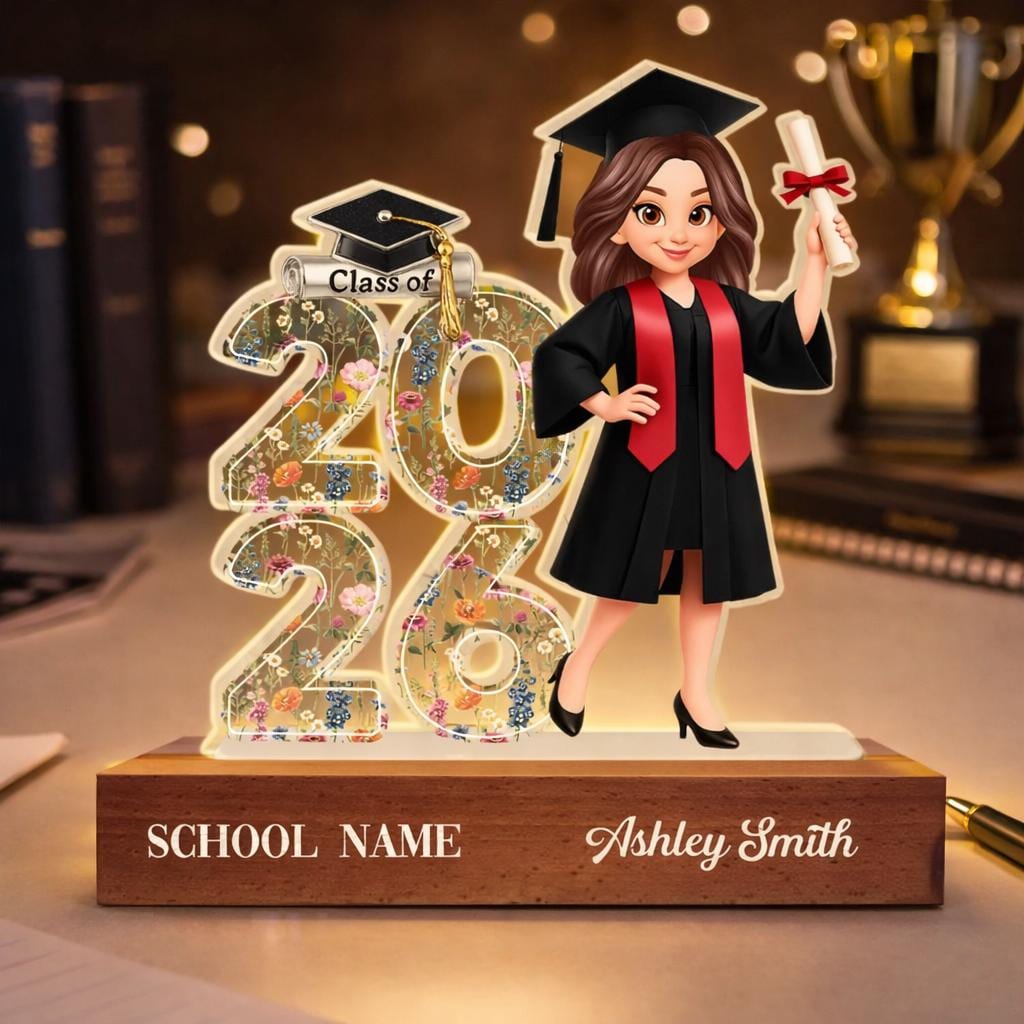 Personalized Crystal Effect Class Of 2026 2027 Senior 2D Acrylic Block Night Light, Graduation Plaque, Graduation Gift, Congratulation Gifts