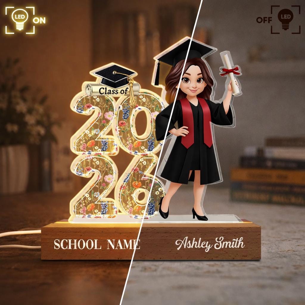 Personalized Crystal Effect Class Of 2026 2027 Senior 2D Acrylic Block Night Light, Graduation Plaque, Graduation Gift, Congratulation Gifts