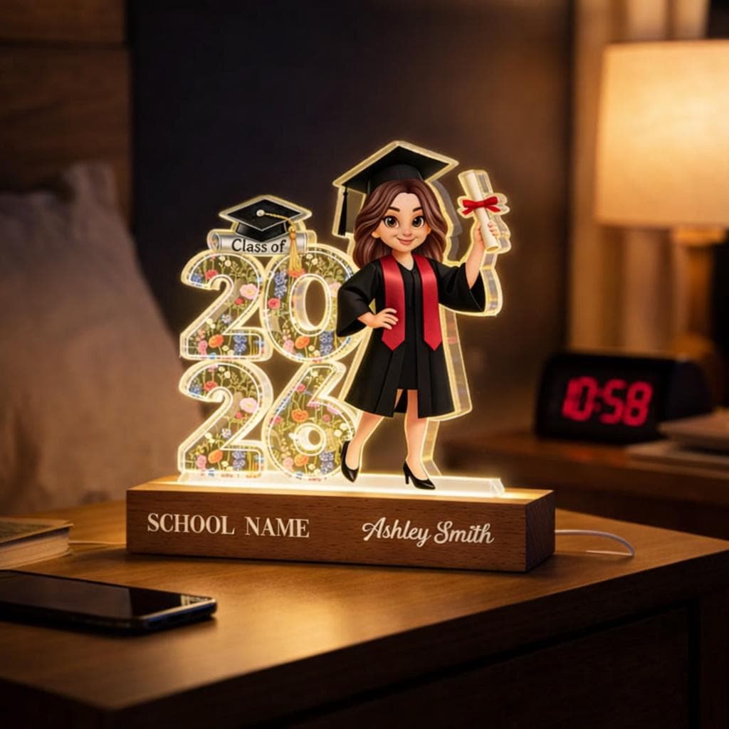 Personalized Crystal Effect Class Of 2026 2027 Senior 2D Acrylic Block Night Light, Graduation Plaque, Graduation Gift, Congratulation Gifts