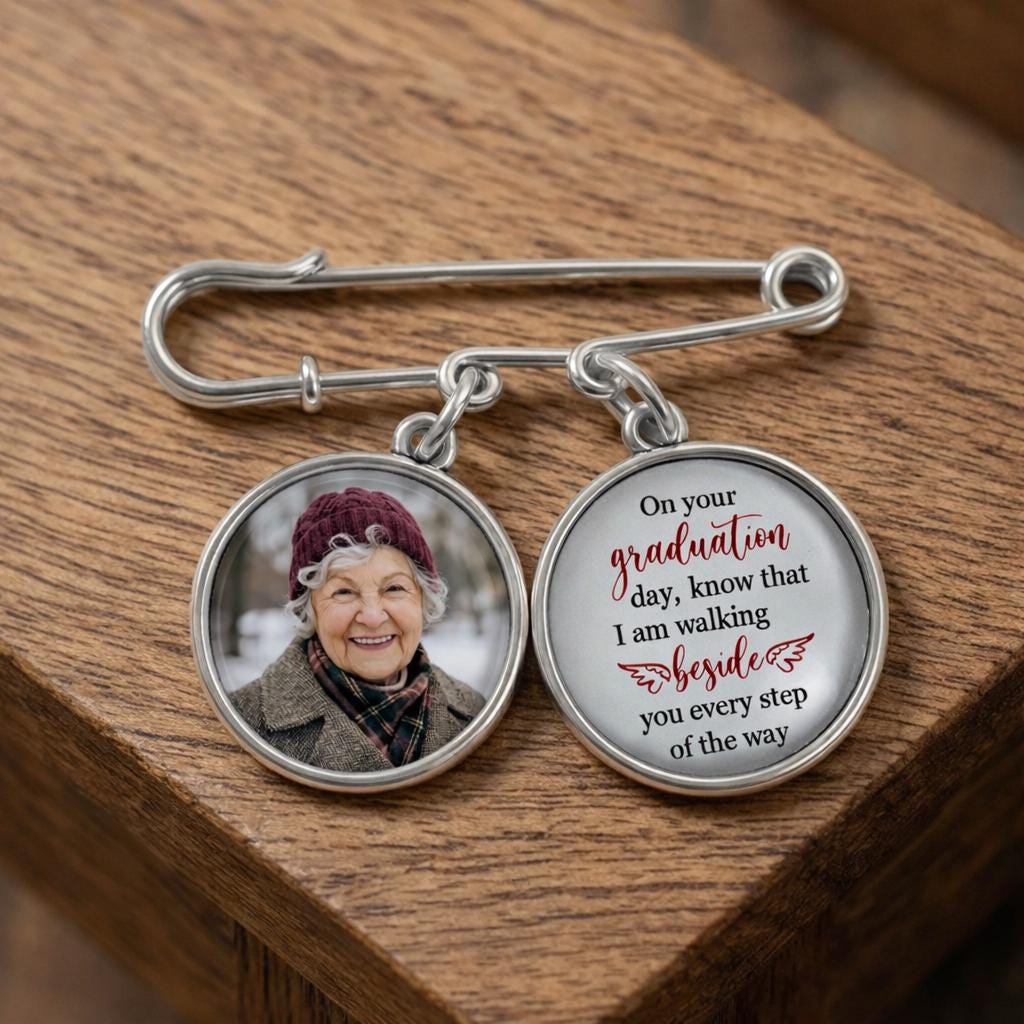 Personalized Memorial Graduation Photo Pin, Personalized Lapel Pin With Photo Charm, Graduate Class Of 2026 Gift, Sympathy Gift For Grad Son