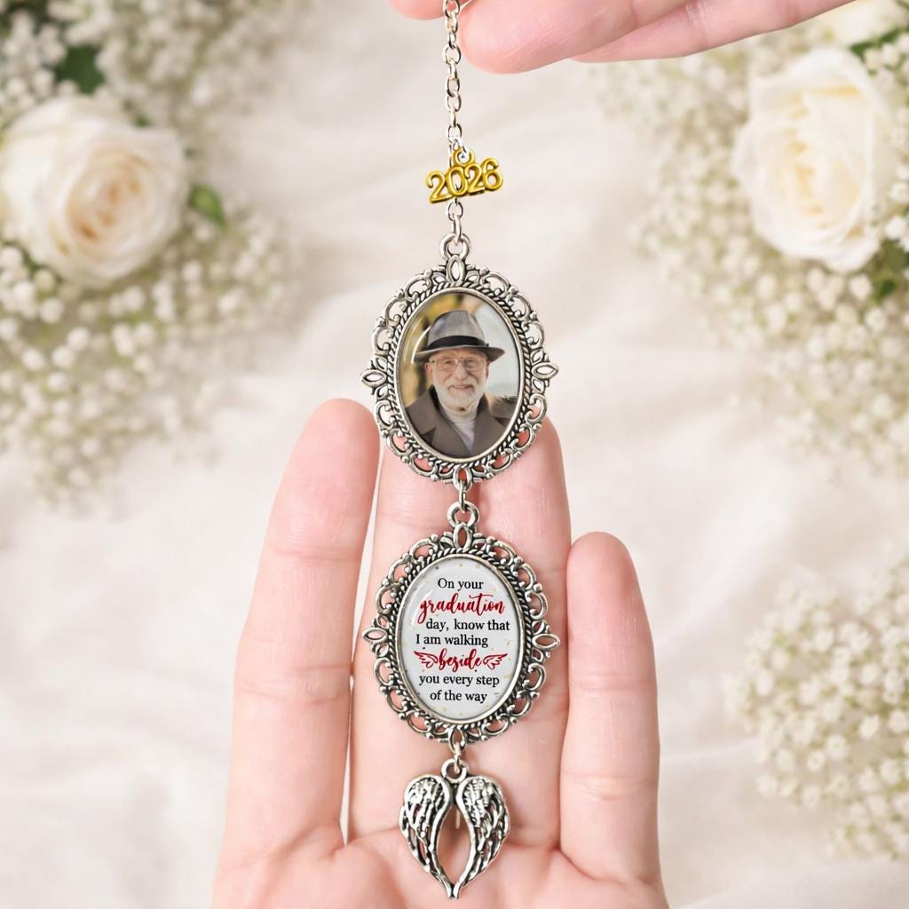 Custom Graduation Tassel Photo Charm, On Graduation Day Memorial Charm with Angel Wings, Hat Topper Tassel, Graduation Gift, Class of 2026