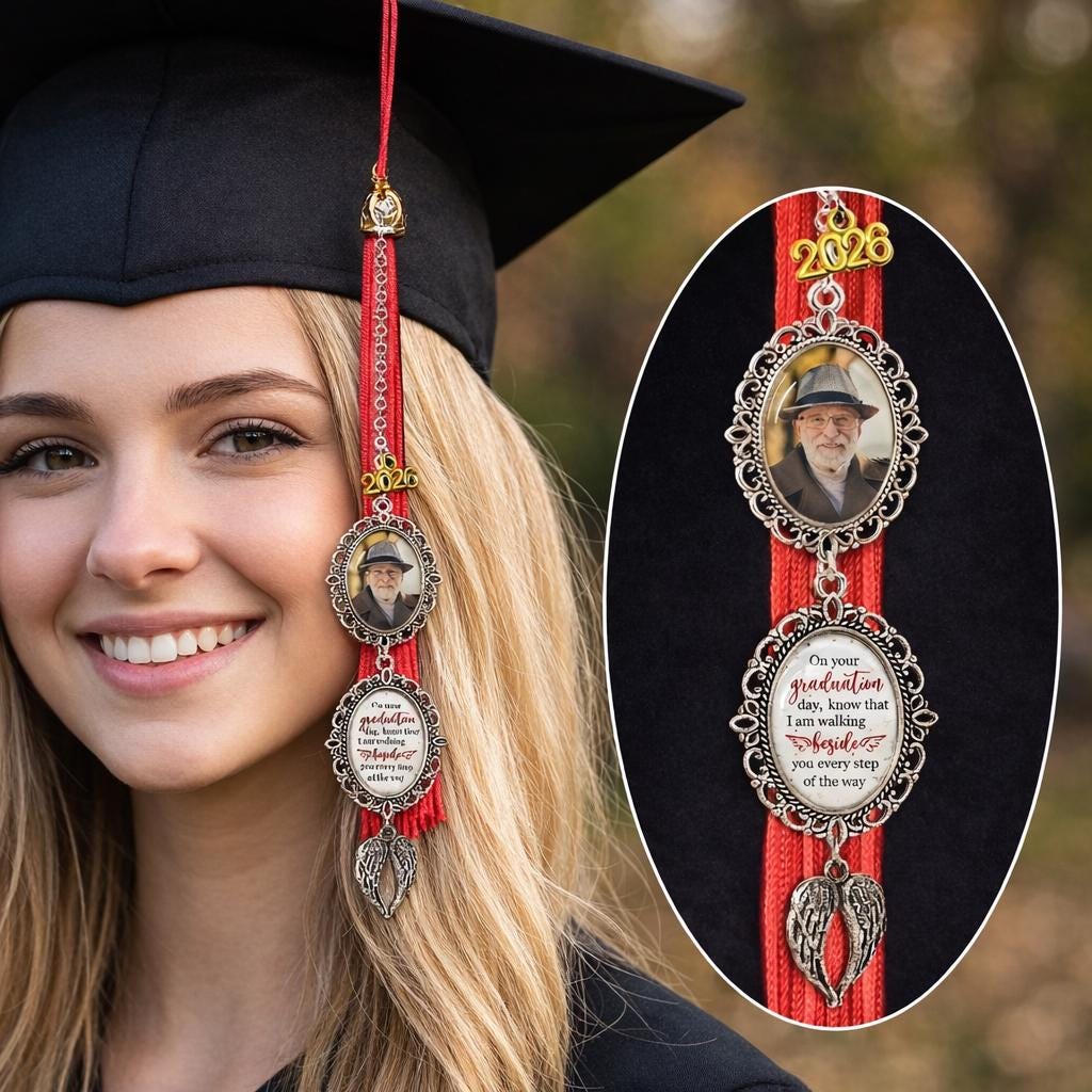 Custom Graduation Tassel Photo Charm, On Graduation Day Memorial Charm with Angel Wings, Hat Topper Tassel, Graduation Gift, Class of 2026