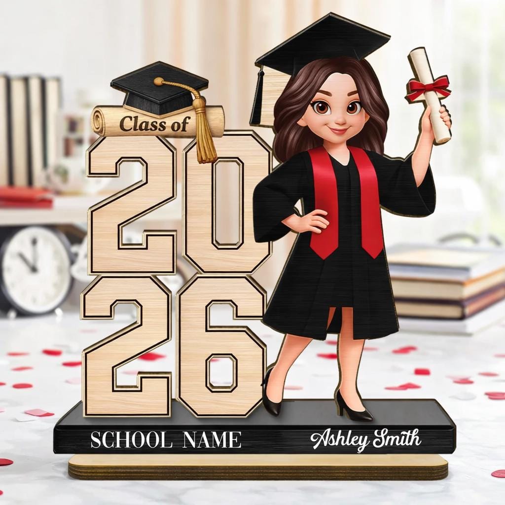 Class Of 2026 2027 Senior 2D Flat Sign, Personalized 2-Layered Wooden Plaque, Graduation Gift For Graduates, Daughter, Son, Grad Keepsake