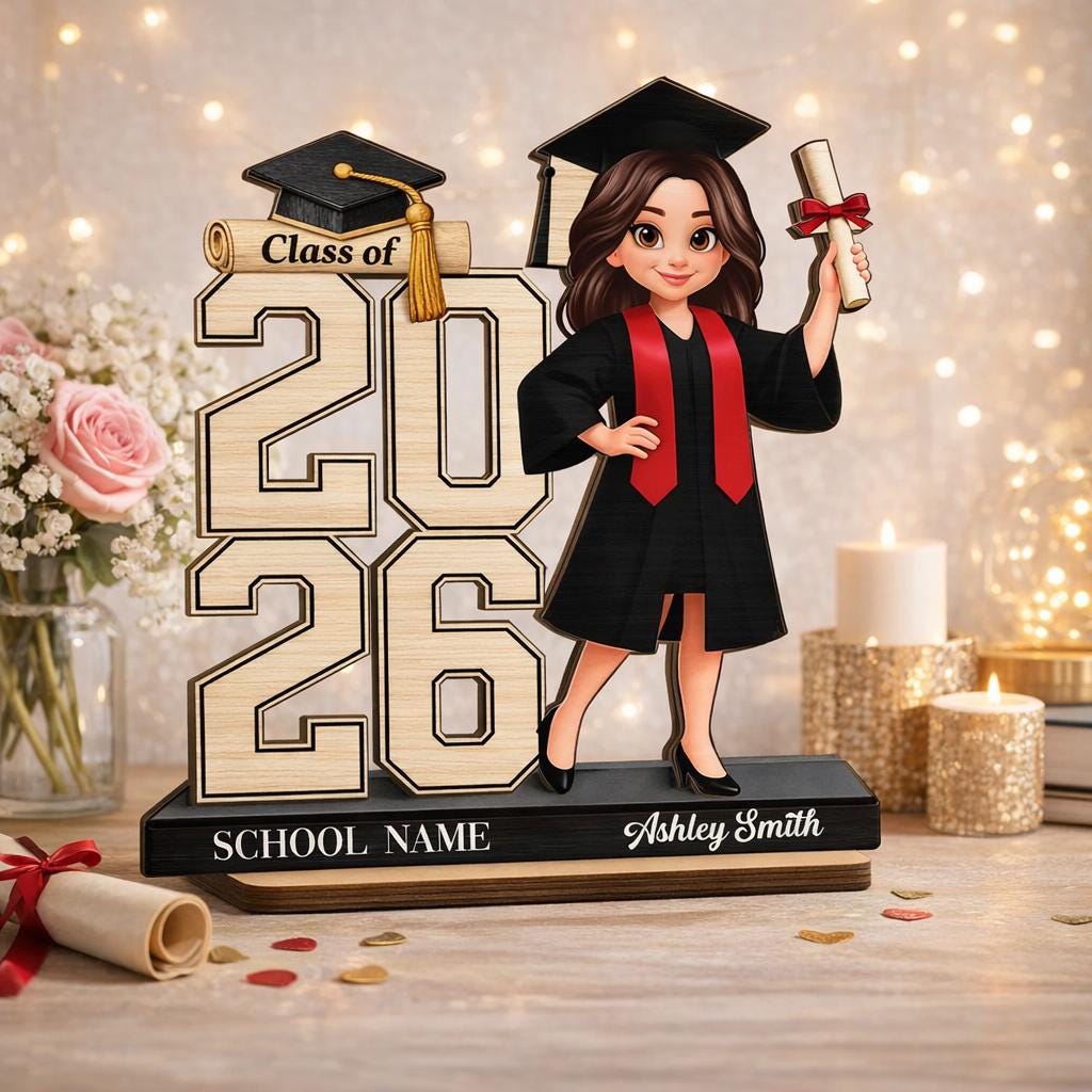 Class Of 2026 2027 Senior 2D Flat Sign, Personalized 2-Layered Wooden Plaque, Graduation Gift For Graduates, Daughter, Son, Grad Keepsake