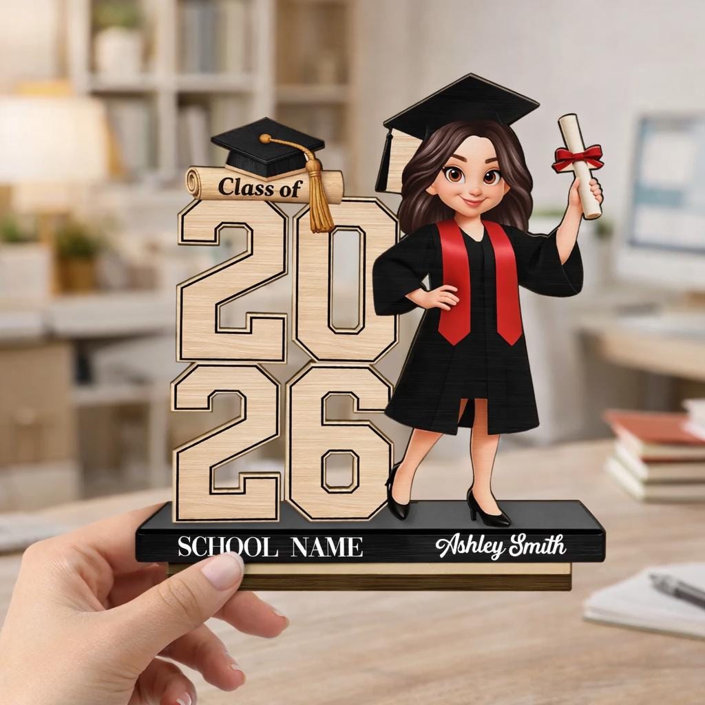 Class Of 2026 2027 Senior 2D Flat Sign, Personalized 2-Layered Wooden Plaque, Graduation Gift For Graduates, Daughter, Son, Grad Keepsake