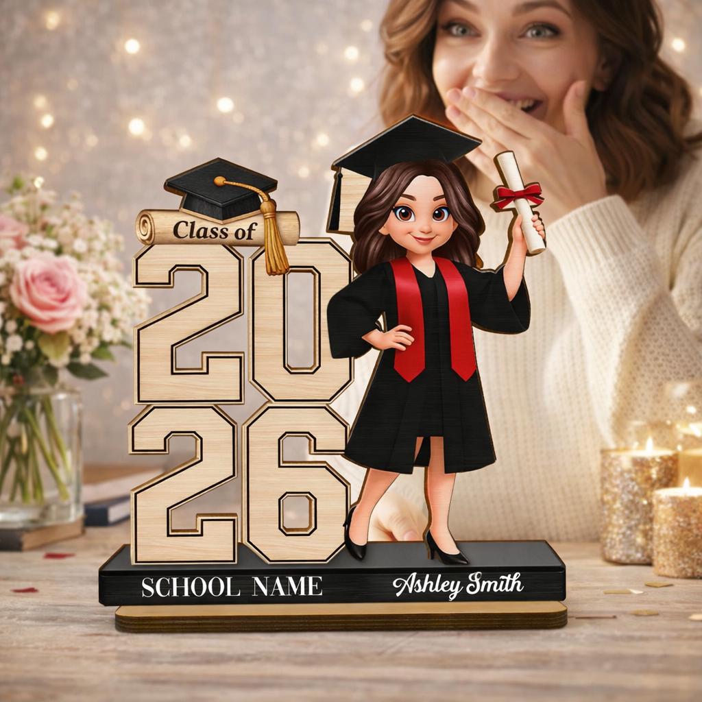 Class Of 2026 2027 Senior 2D Flat Sign, Personalized 2-Layered Wooden Plaque, Graduation Gift For Graduates, Daughter, Son, Grad Keepsake